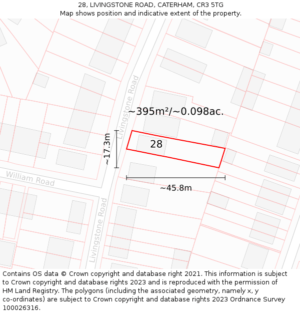 28, LIVINGSTONE ROAD, CATERHAM, CR3 5TG: Plot and title map