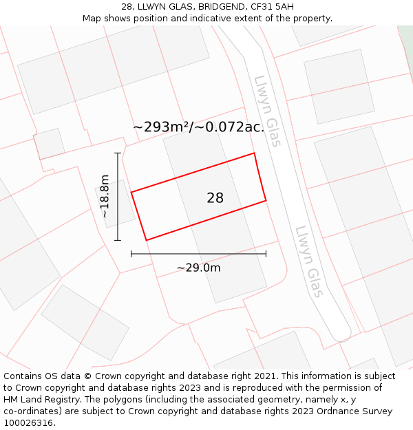 28, LLWYN GLAS, BRIDGEND, CF31 5AH: Plot and title map