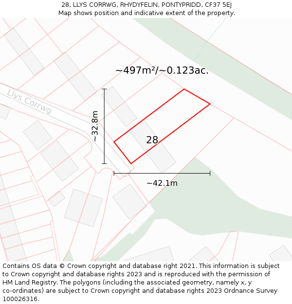 28, LLYS CORRWG, RHYDYFELIN, PONTYPRIDD, CF37 5EJ: Plot and title map
