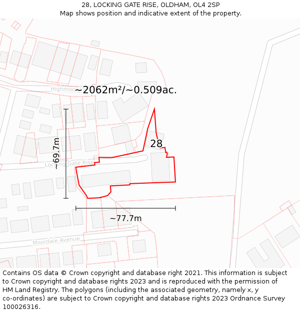 28, LOCKING GATE RISE, OLDHAM, OL4 2SP: Plot and title map
