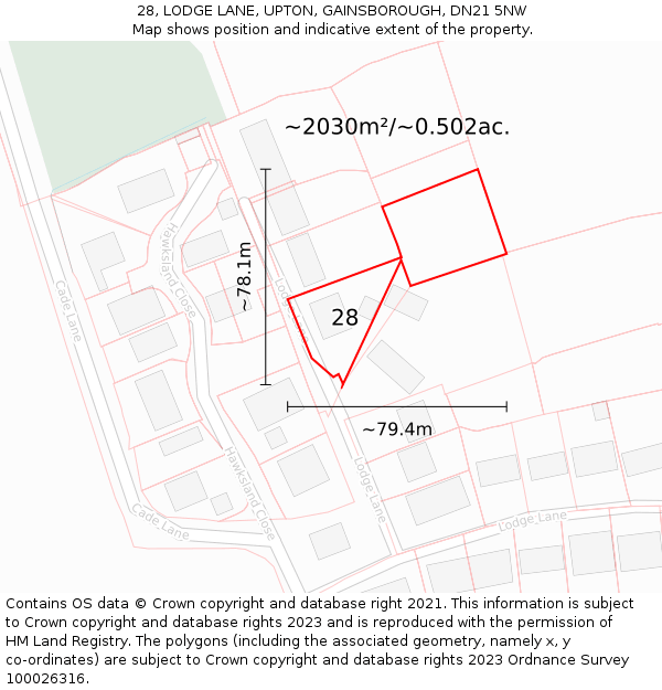 28, LODGE LANE, UPTON, GAINSBOROUGH, DN21 5NW: Plot and title map