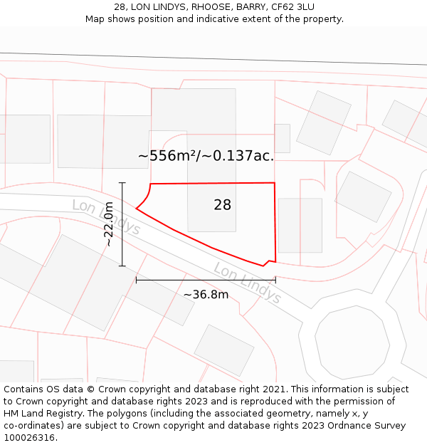 28, LON LINDYS, RHOOSE, BARRY, CF62 3LU: Plot and title map