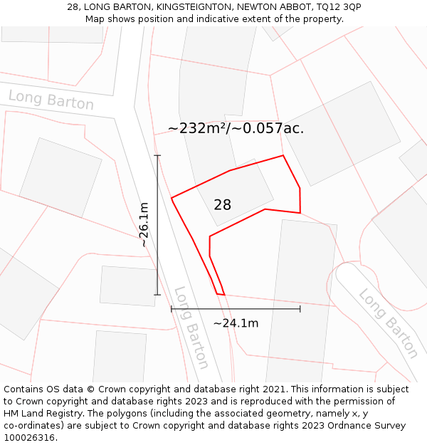 28, LONG BARTON, KINGSTEIGNTON, NEWTON ABBOT, TQ12 3QP: Plot and title map
