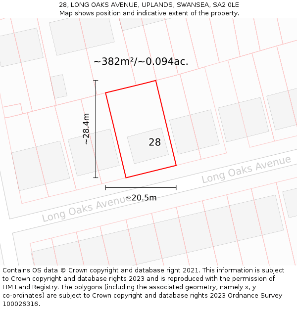 28, LONG OAKS AVENUE, UPLANDS, SWANSEA, SA2 0LE: Plot and title map