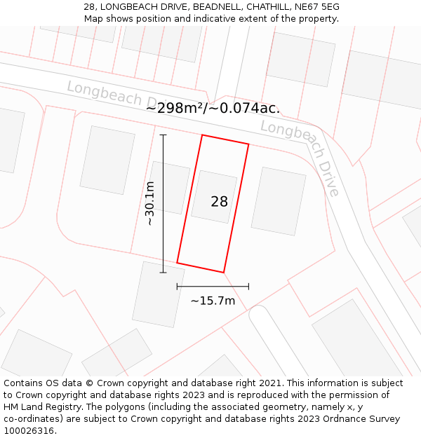 28, LONGBEACH DRIVE, BEADNELL, CHATHILL, NE67 5EG: Plot and title map