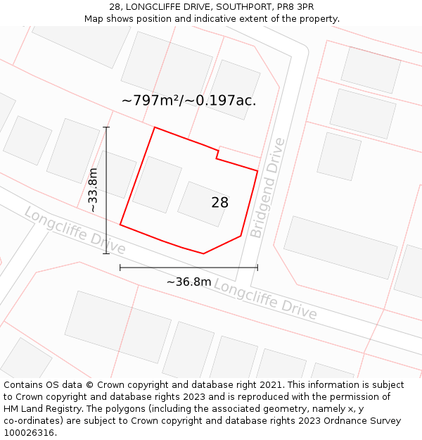 28, LONGCLIFFE DRIVE, SOUTHPORT, PR8 3PR: Plot and title map