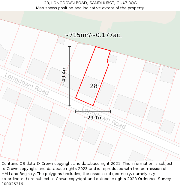 28, LONGDOWN ROAD, SANDHURST, GU47 8QG: Plot and title map
