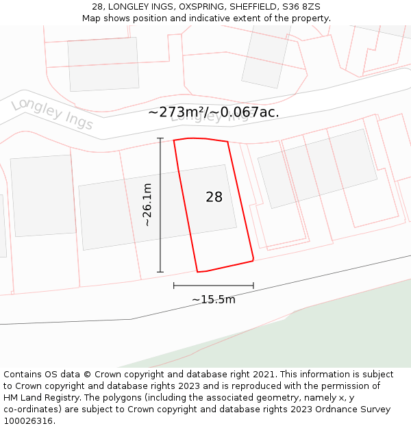 28, LONGLEY INGS, OXSPRING, SHEFFIELD, S36 8ZS: Plot and title map