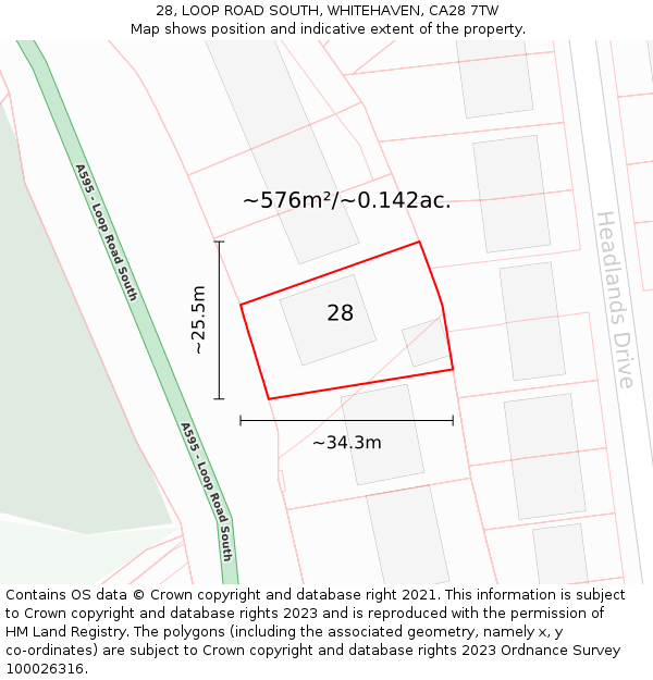 28, LOOP ROAD SOUTH, WHITEHAVEN, CA28 7TW: Plot and title map