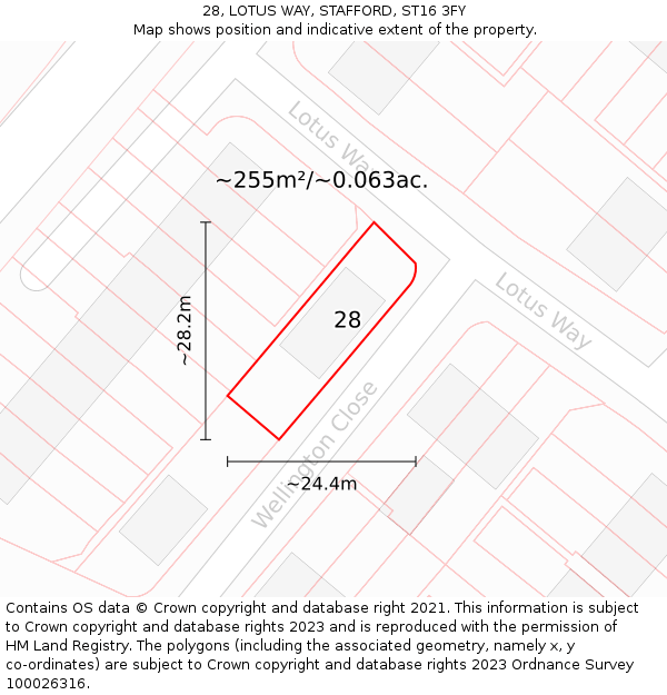 28, LOTUS WAY, STAFFORD, ST16 3FY: Plot and title map