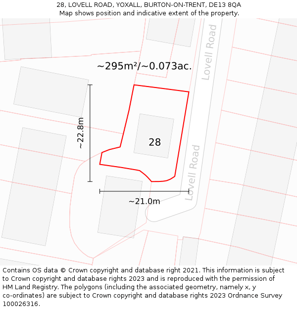 28, LOVELL ROAD, YOXALL, BURTON-ON-TRENT, DE13 8QA: Plot and title map