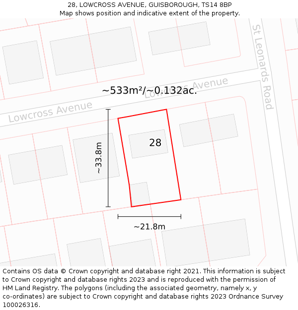 28, LOWCROSS AVENUE, GUISBOROUGH, TS14 8BP: Plot and title map