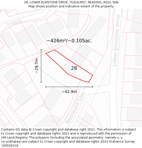 28, LOWER ELMSTONE DRIVE, TILEHURST, READING, RG31 5EB: Plot and title map