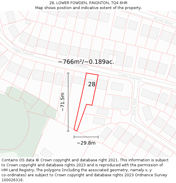 28, LOWER FOWDEN, PAIGNTON, TQ4 6HR: Plot and title map
