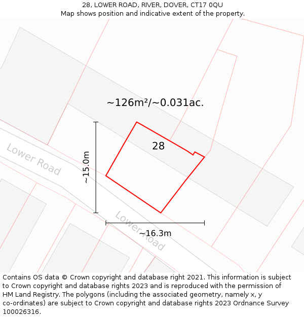 28, LOWER ROAD, RIVER, DOVER, CT17 0QU: Plot and title map