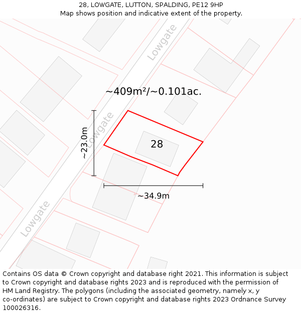 28, LOWGATE, LUTTON, SPALDING, PE12 9HP: Plot and title map