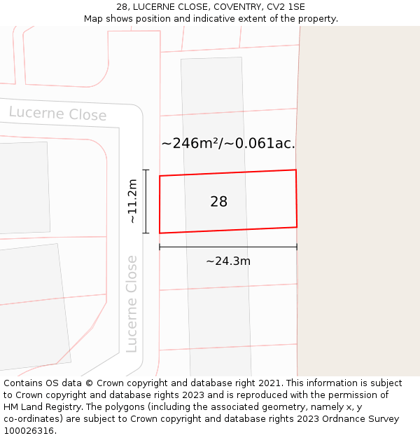 28, LUCERNE CLOSE, COVENTRY, CV2 1SE: Plot and title map
