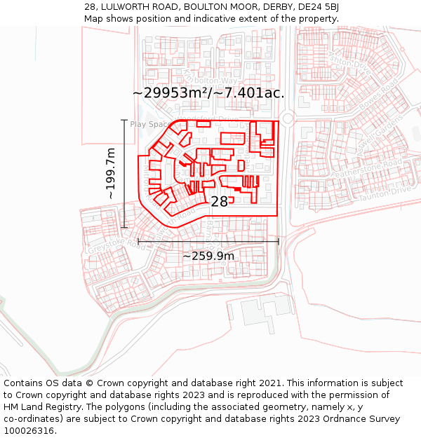 28, LULWORTH ROAD, BOULTON MOOR, DERBY, DE24 5BJ: Plot and title map