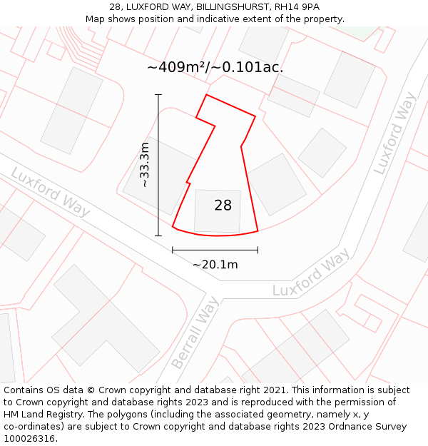 28, LUXFORD WAY, BILLINGSHURST, RH14 9PA: Plot and title map