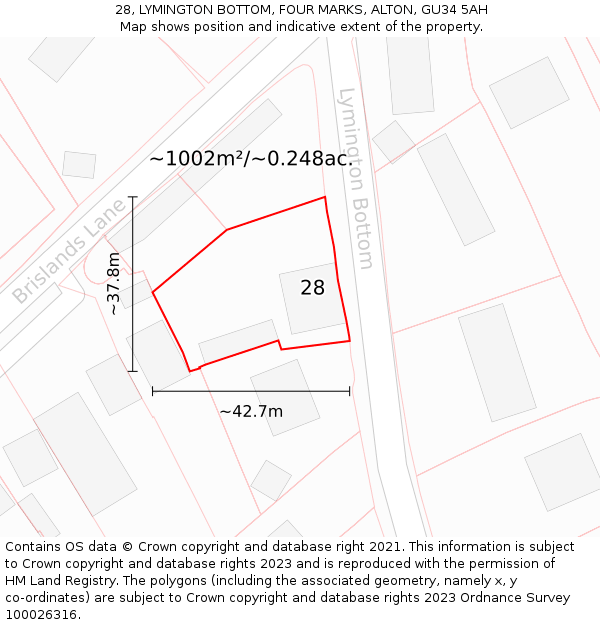 28, LYMINGTON BOTTOM, FOUR MARKS, ALTON, GU34 5AH: Plot and title map
