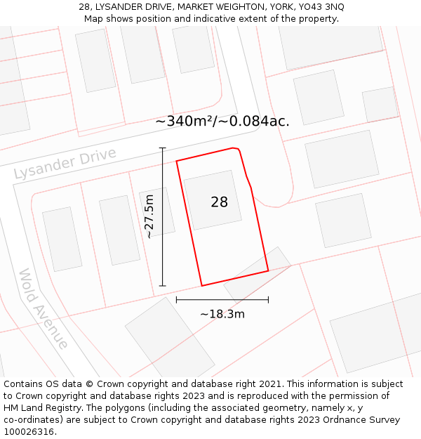 28, LYSANDER DRIVE, MARKET WEIGHTON, YORK, YO43 3NQ: Plot and title map