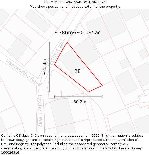 28, LYTCHETT WAY, SWINDON, SN3 3PN: Plot and title map