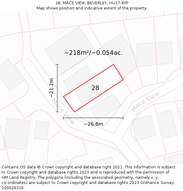 28, MACE VIEW, BEVERLEY, HU17 8YP: Plot and title map