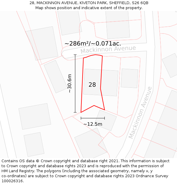 28, MACKINNON AVENUE, KIVETON PARK, SHEFFIELD, S26 6QB: Plot and title map