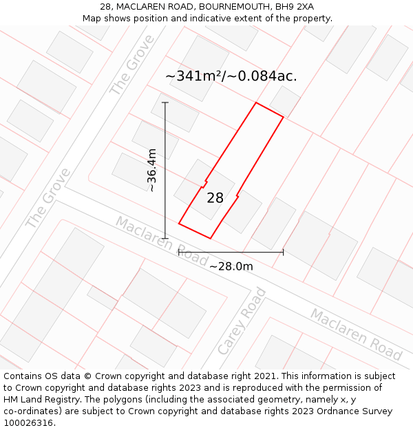 28, MACLAREN ROAD, BOURNEMOUTH, BH9 2XA: Plot and title map