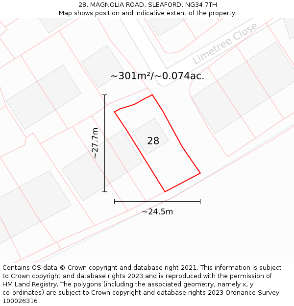 28, MAGNOLIA ROAD, SLEAFORD, NG34 7TH: Plot and title map