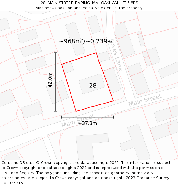 28, MAIN STREET, EMPINGHAM, OAKHAM, LE15 8PS: Plot and title map