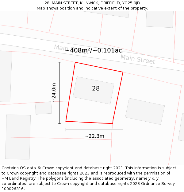 28, MAIN STREET, KILNWICK, DRIFFIELD, YO25 9JD: Plot and title map