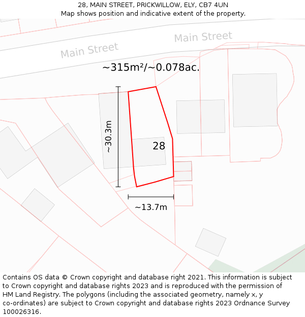 28, MAIN STREET, PRICKWILLOW, ELY, CB7 4UN: Plot and title map