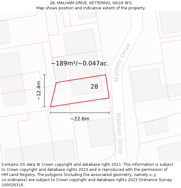 28, MALHAM DRIVE, KETTERING, NN16 9FS: Plot and title map