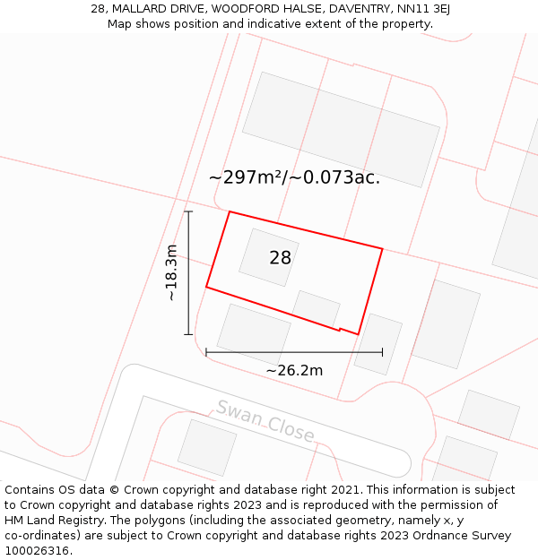 28, MALLARD DRIVE, WOODFORD HALSE, DAVENTRY, NN11 3EJ: Plot and title map