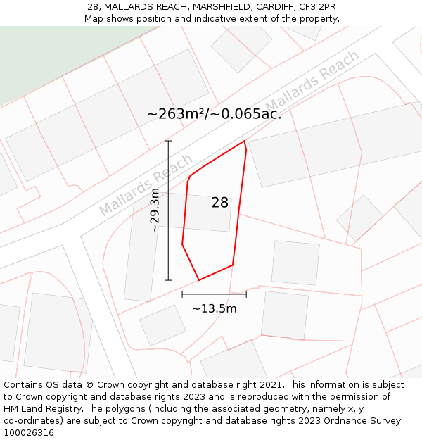 28, MALLARDS REACH, MARSHFIELD, CARDIFF, CF3 2PR: Plot and title map