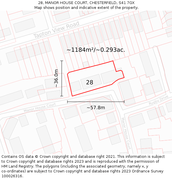 28, MANOR HOUSE COURT, CHESTERFIELD, S41 7GX: Plot and title map
