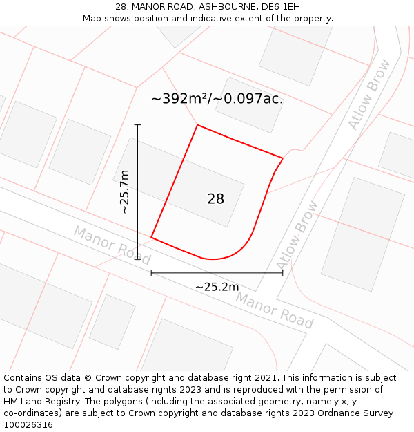 28, MANOR ROAD, ASHBOURNE, DE6 1EH: Plot and title map