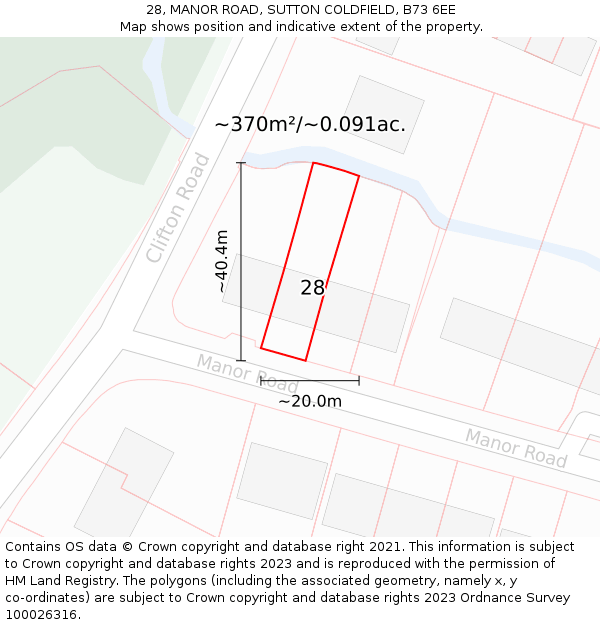 28, MANOR ROAD, SUTTON COLDFIELD, B73 6EE: Plot and title map