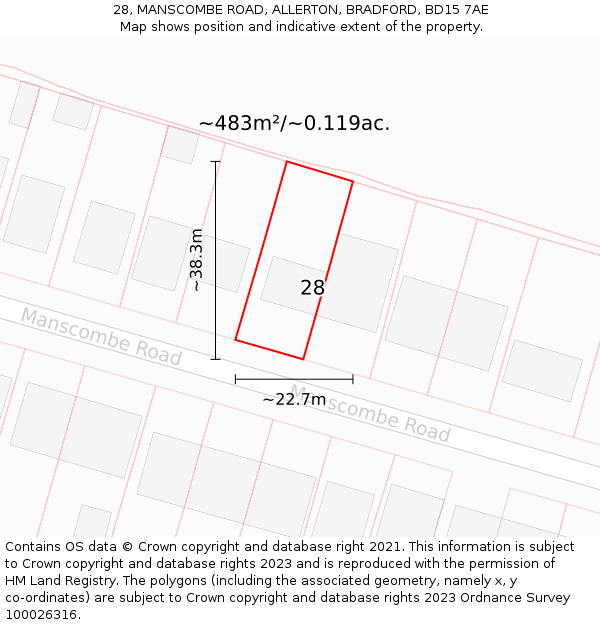 28, MANSCOMBE ROAD, ALLERTON, BRADFORD, BD15 7AE: Plot and title map
