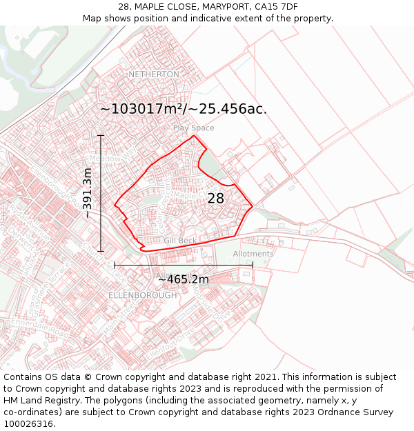28, MAPLE CLOSE, MARYPORT, CA15 7DF: Plot and title map