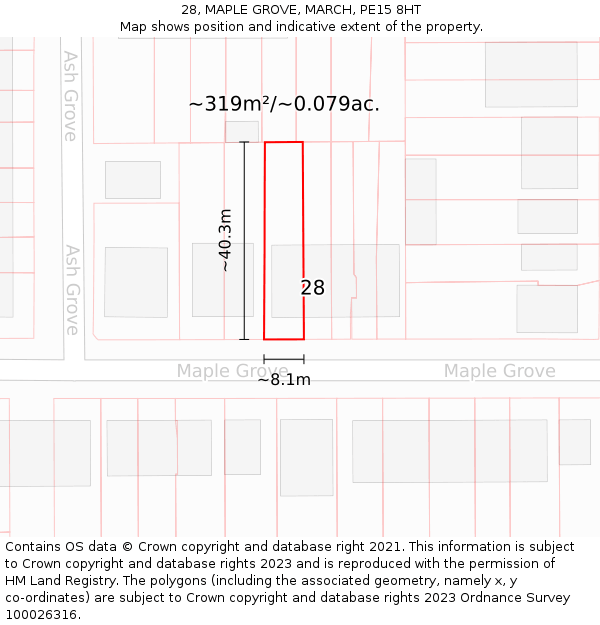28, MAPLE GROVE, MARCH, PE15 8HT: Plot and title map