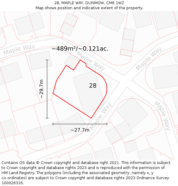 28, MAPLE WAY, DUNMOW, CM6 1WZ: Plot and title map