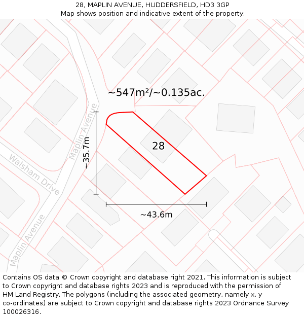 28, MAPLIN AVENUE, HUDDERSFIELD, HD3 3GP: Plot and title map