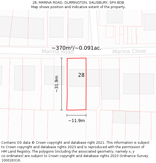 28, MARINA ROAD, DURRINGTON, SALISBURY, SP4 8DB: Plot and title map
