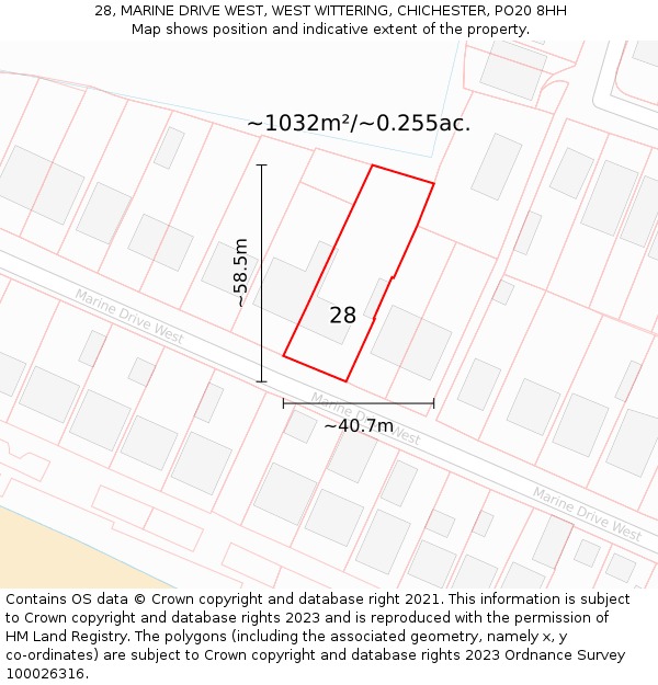 28, MARINE DRIVE WEST, WEST WITTERING, CHICHESTER, PO20 8HH: Plot and title map