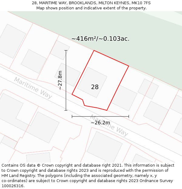 28, MARITIME WAY, BROOKLANDS, MILTON KEYNES, MK10 7FS: Plot and title map