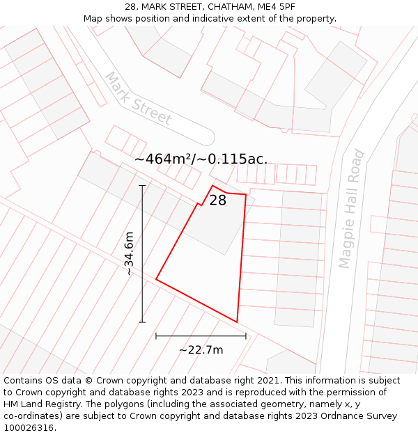 28, MARK STREET, CHATHAM, ME4 5PF: Plot and title map