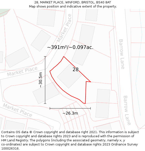 28, MARKET PLACE, WINFORD, BRISTOL, BS40 8AT: Plot and title map