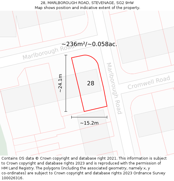28, MARLBOROUGH ROAD, STEVENAGE, SG2 9HW: Plot and title map